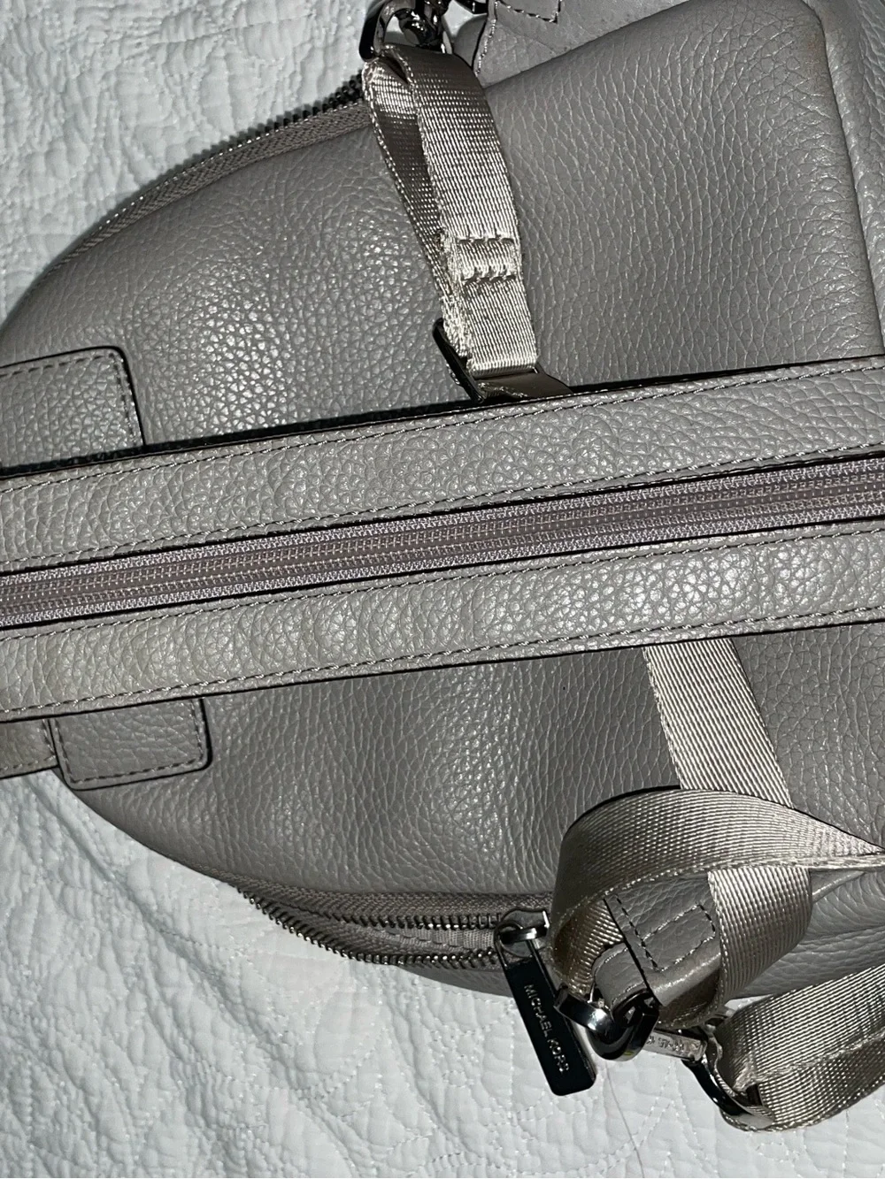 Michael Kors Gray Pebbled Leather Mini Backpack with Front Zip Pocket
